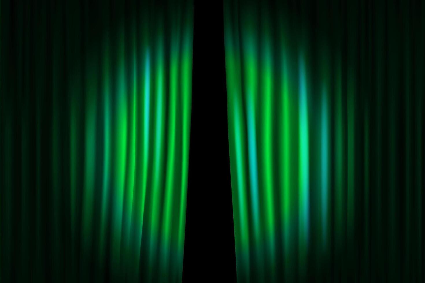 Green curtain with circle light of projector. Vector background