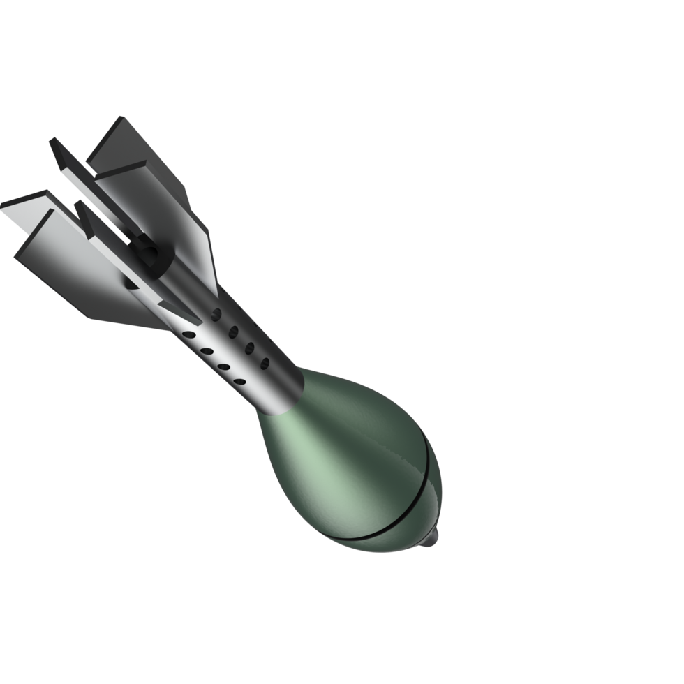 Mortar rocket explosive isolated on background. 3d rendering - illustration png