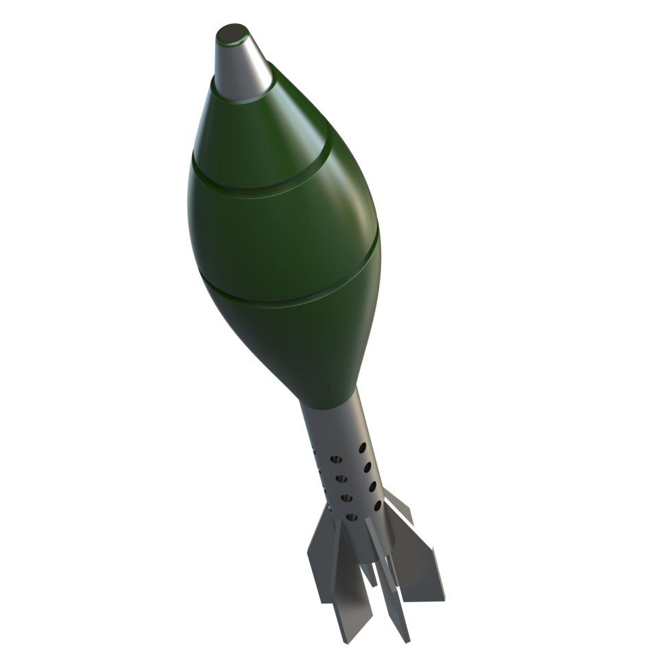 Mortar rocket explosive isolated on background. 3d rendering - illustration png