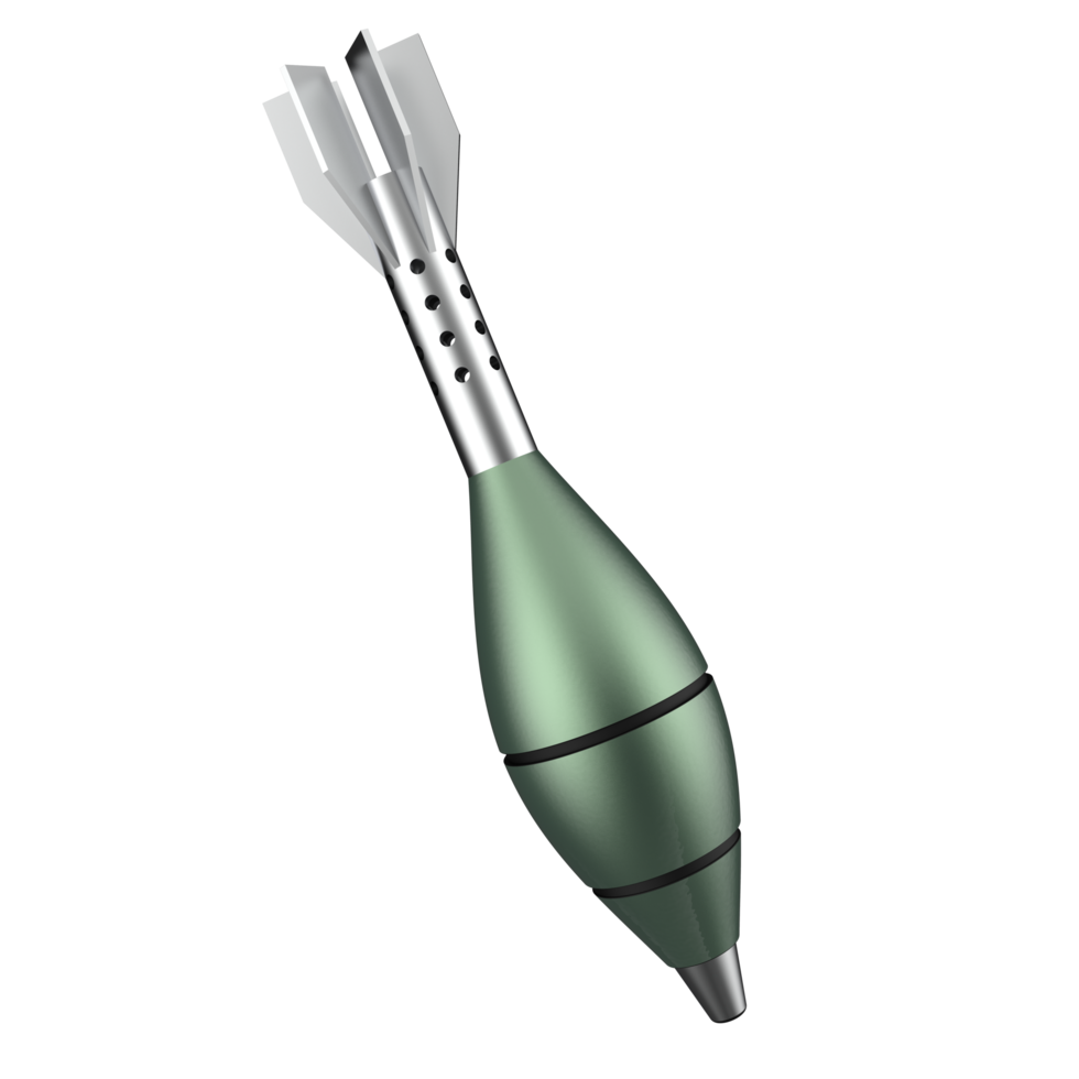 Mortar rocket explosive isolated on background. 3d rendering - illustration png