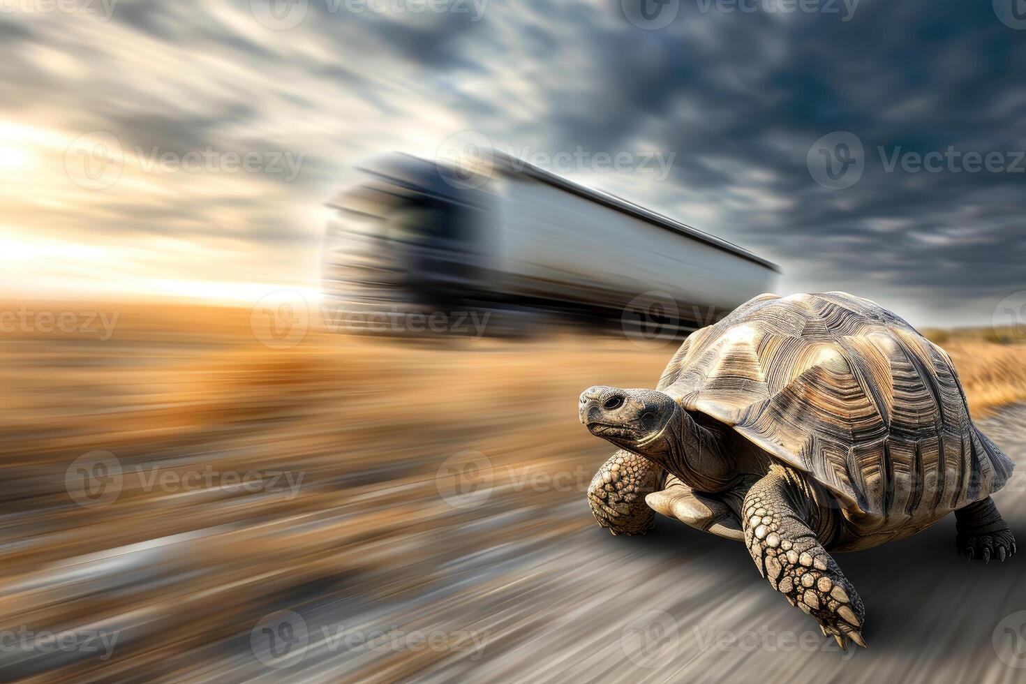 AI generated A turtle that fast runs in blur background .generative AI photo