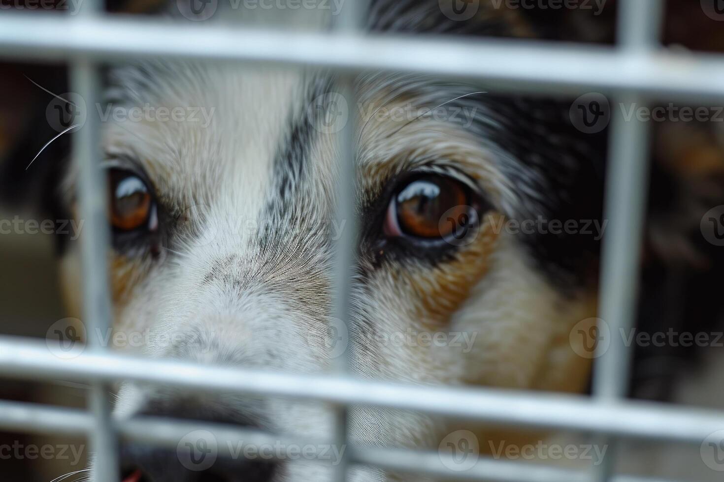 AI generated close up Sad large dogs caught in cage. Generative AI photo