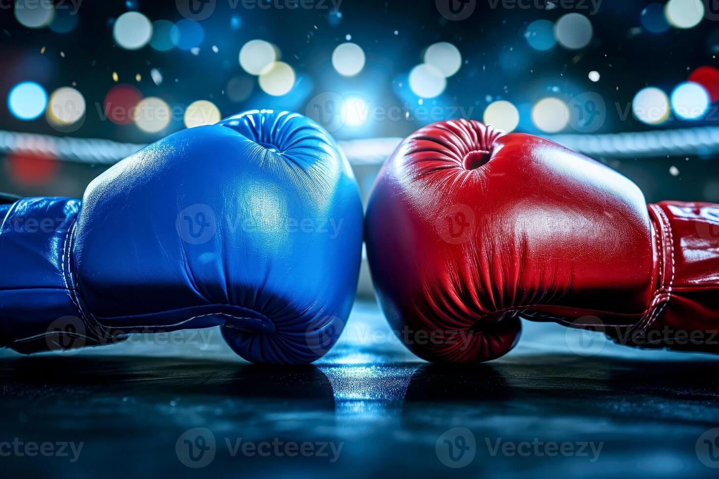 ai generado un par de rojo y un azul boxeo guantes. antecedentes foto