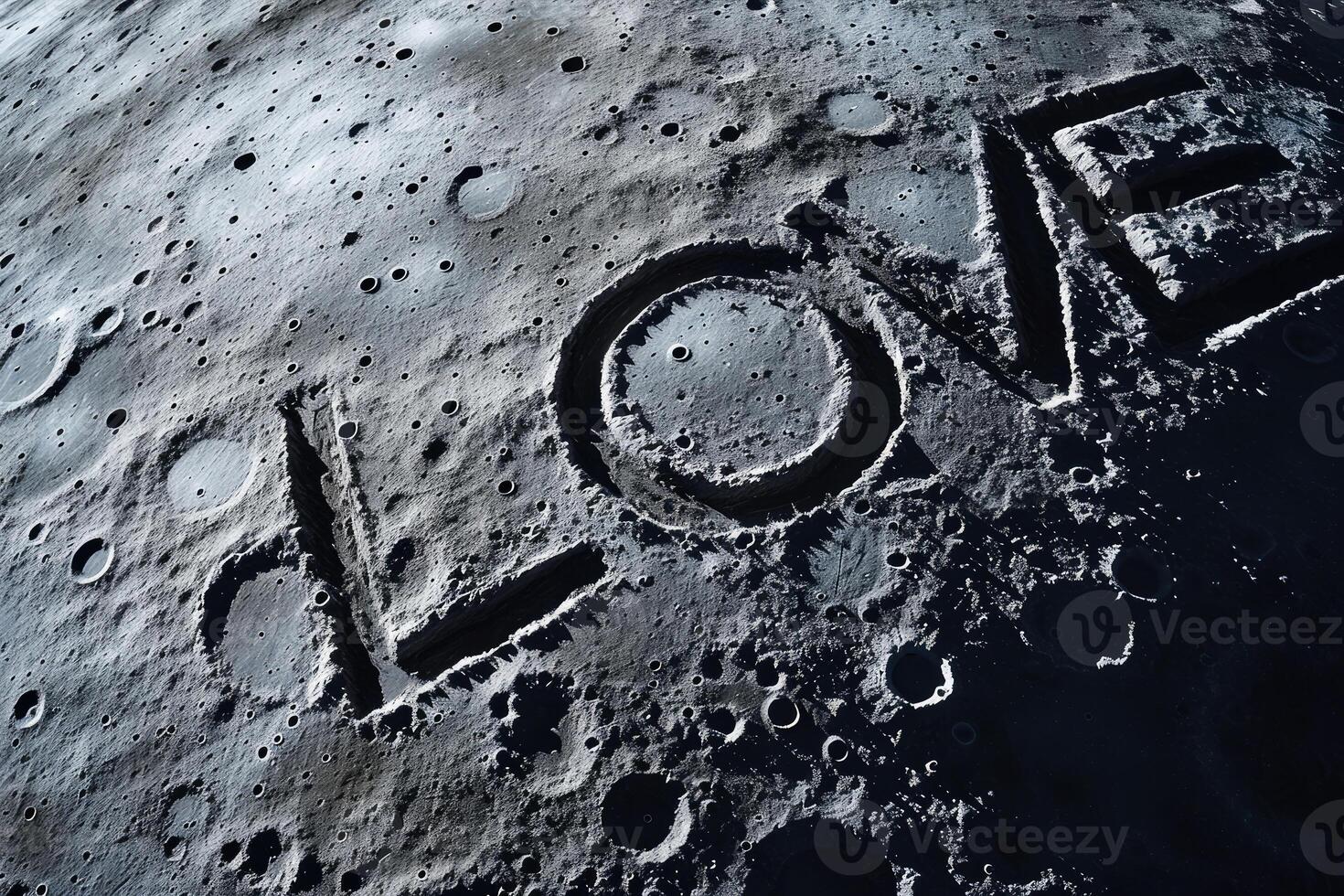 AI generated A space scene at dusk with a LOVE Word drawn in the MOON .Ai Generative photo