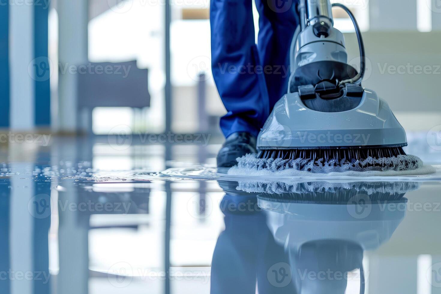 AI generated Cleaning Floor with Polishing Machine Indoors. Generative ai photo
