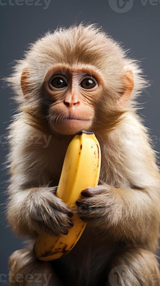 AI generated Portrait of a monkey hold a banana , Generate Ai photo