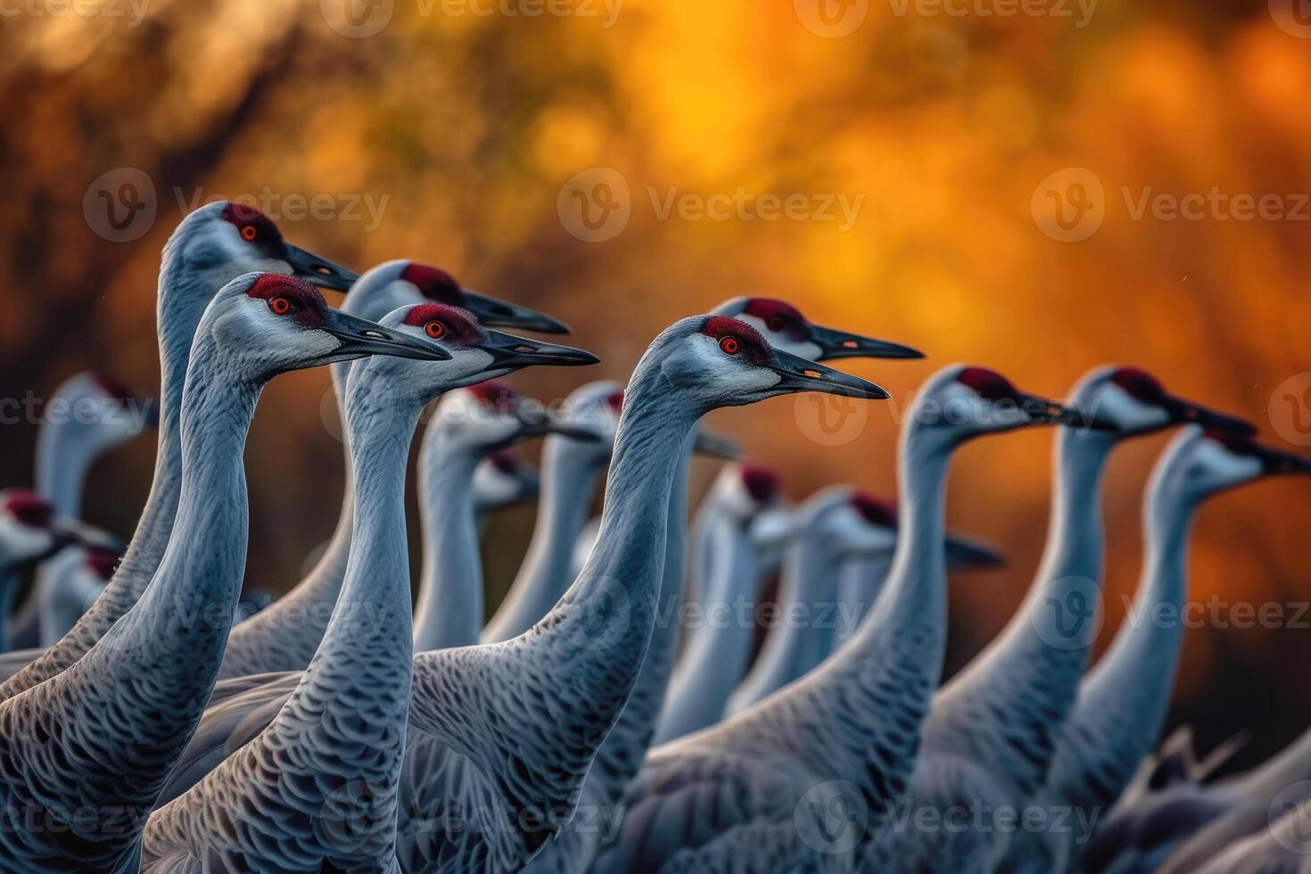 AI generated A flock of Sandhill Cranes during their fall migration. AI generative photo