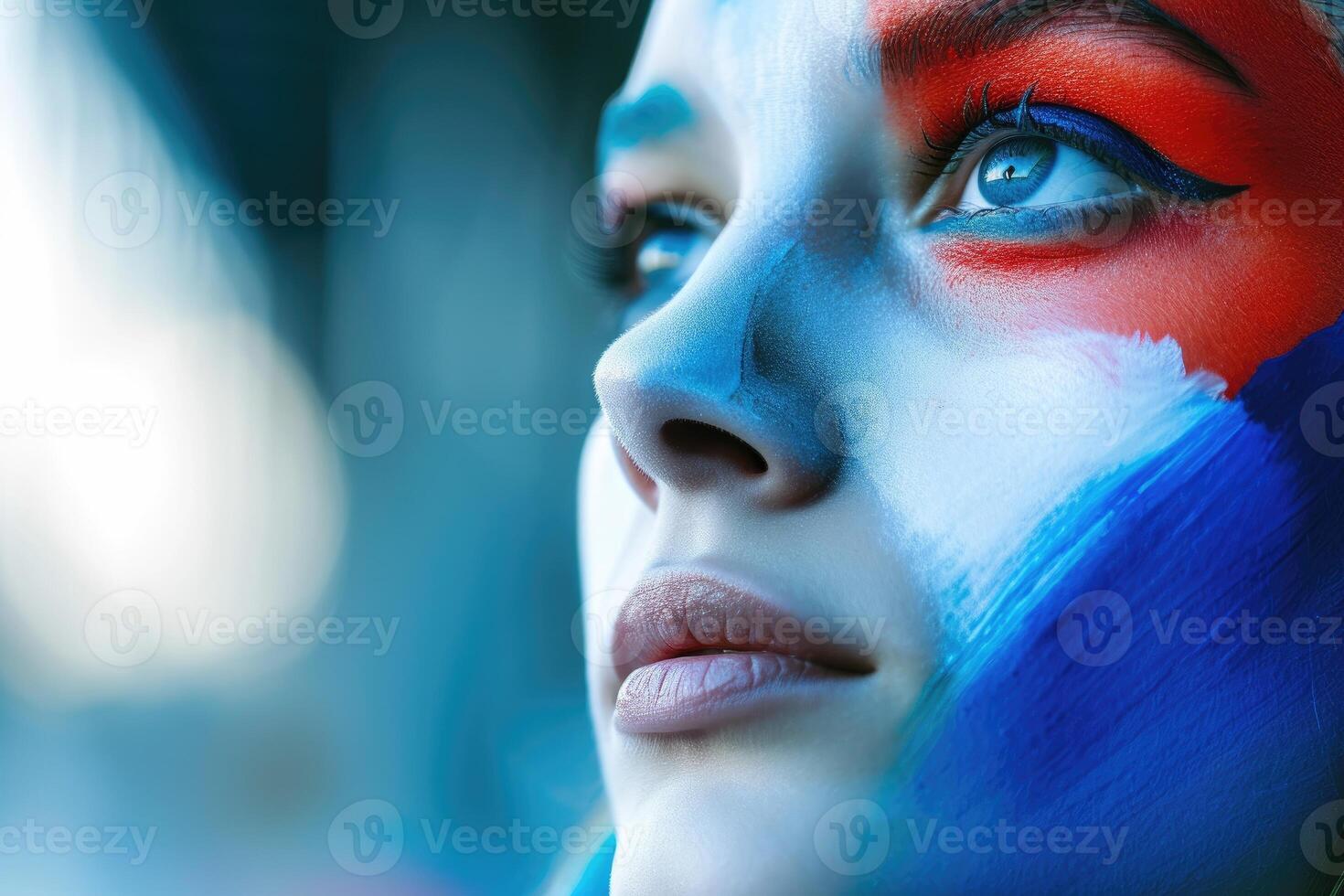 French Supporter with Flag Face Paint . France Olympic concept photo