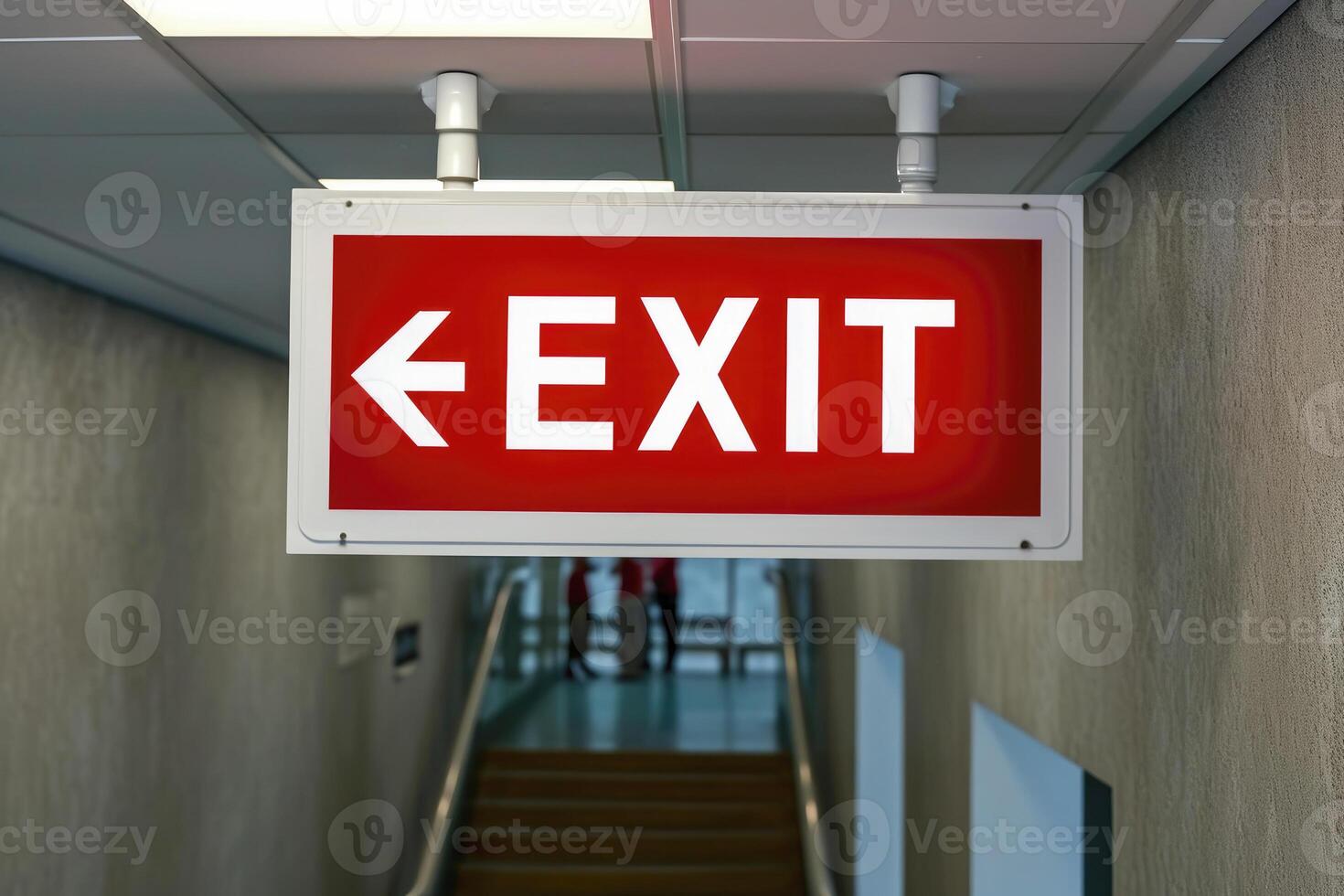 AI generated The Exit sign glowing in red shows the word EXIT to doorway. Generative AI. photo