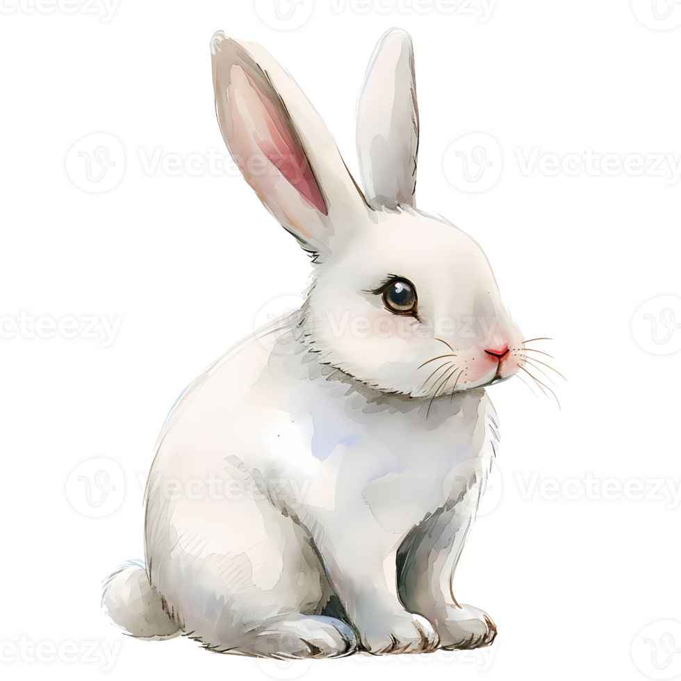 AI generated Cute rabbit sitting watercolor illustration for Easter, AI generated. png