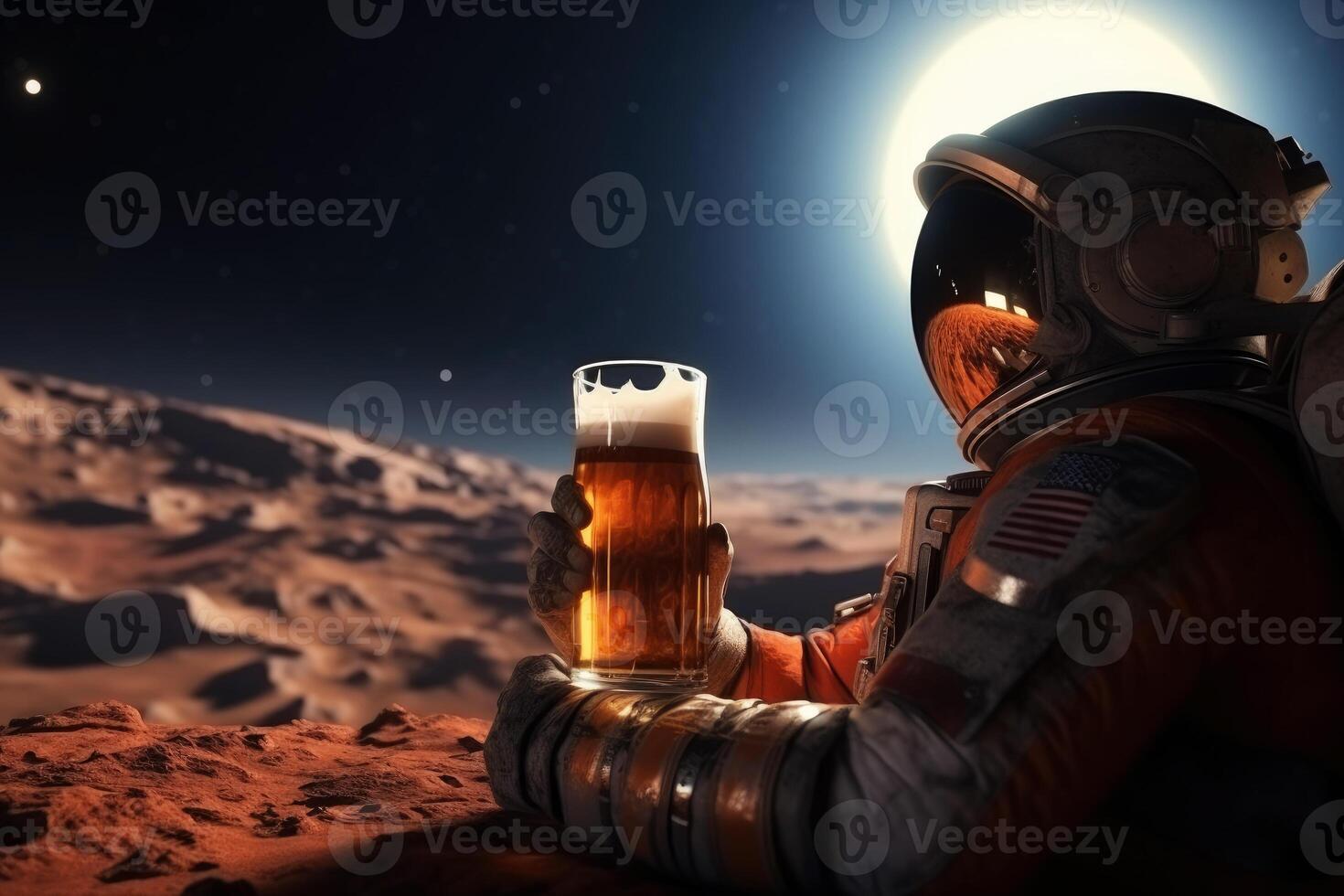 AI generated Astronaut sitting on the moon drinking beer, Generative AI photo