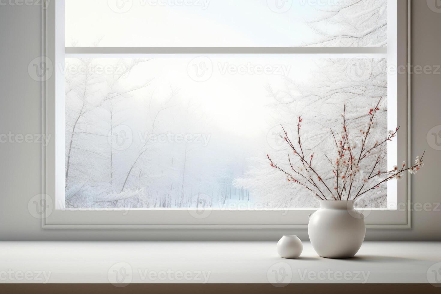 AI generated Empty White marble table the background of a window for product Mockup. Generative AI photo