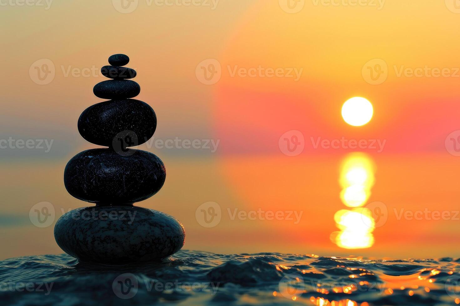 AI generated a stack of rocks sitting on top of a pile of rocks in day and night background . generative ai photo