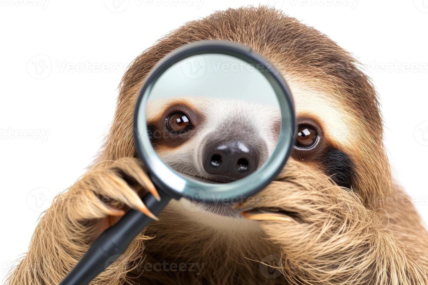 AI generated A sloth hold with a magnifying glass on white background . AI generated photo