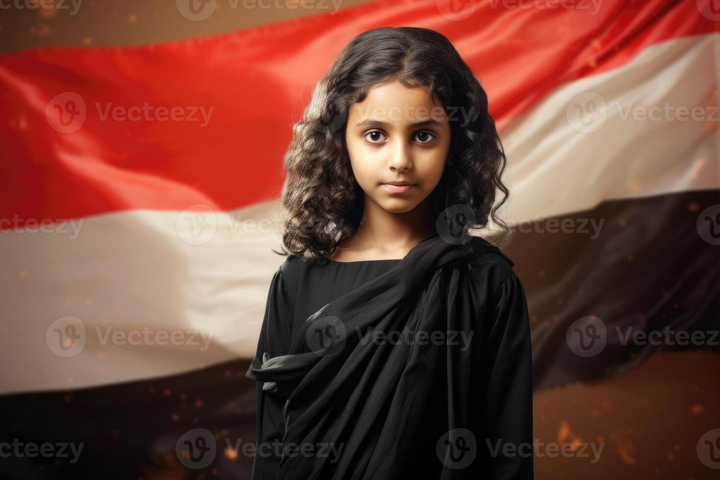 AI generated a Arab girl in Yemen flag background. AI generative photo