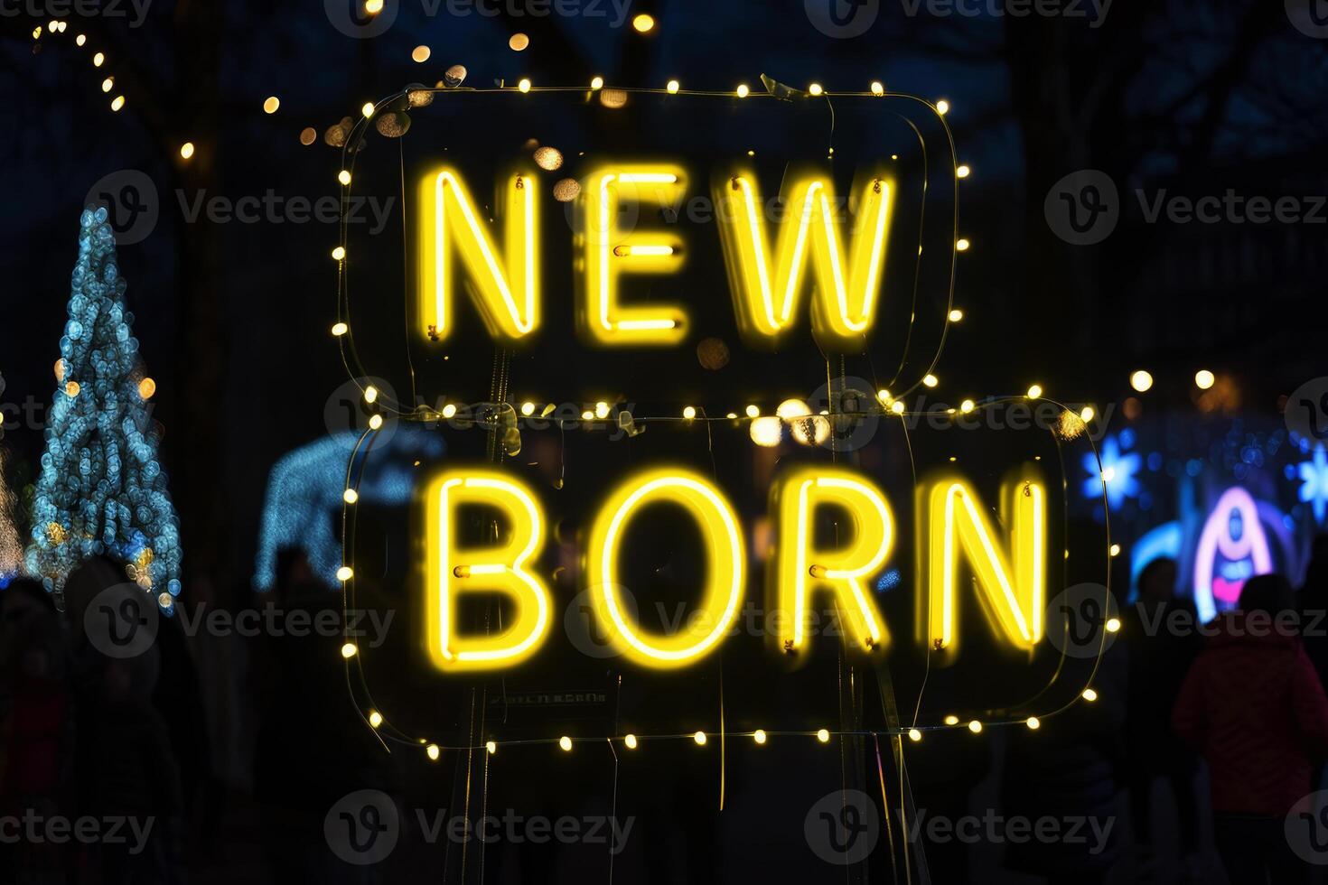 AI generated a word new born on billboard in the city .war concept Generative AI photo