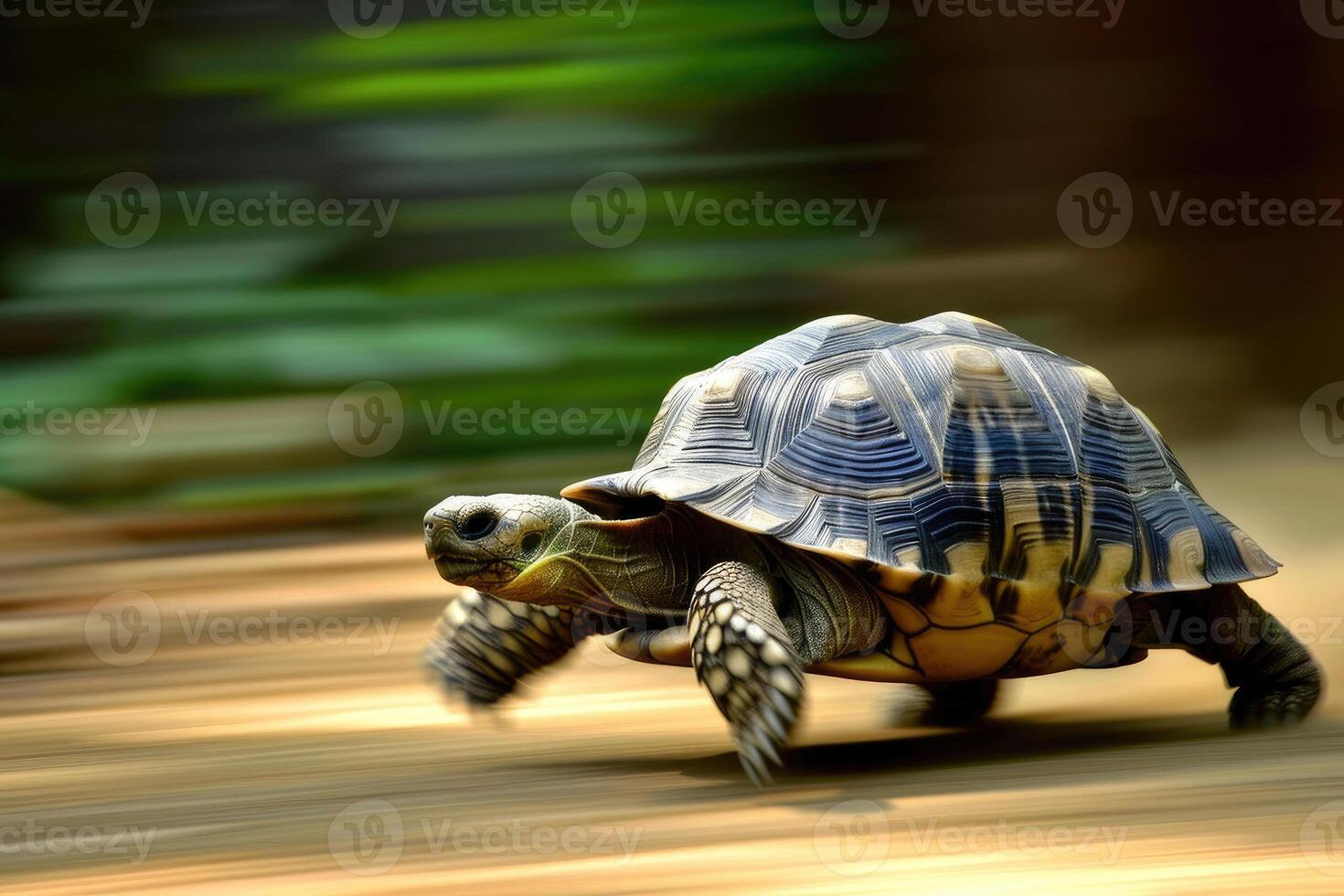 AI generated A turtle that fast runs in blur background .generative AI photo