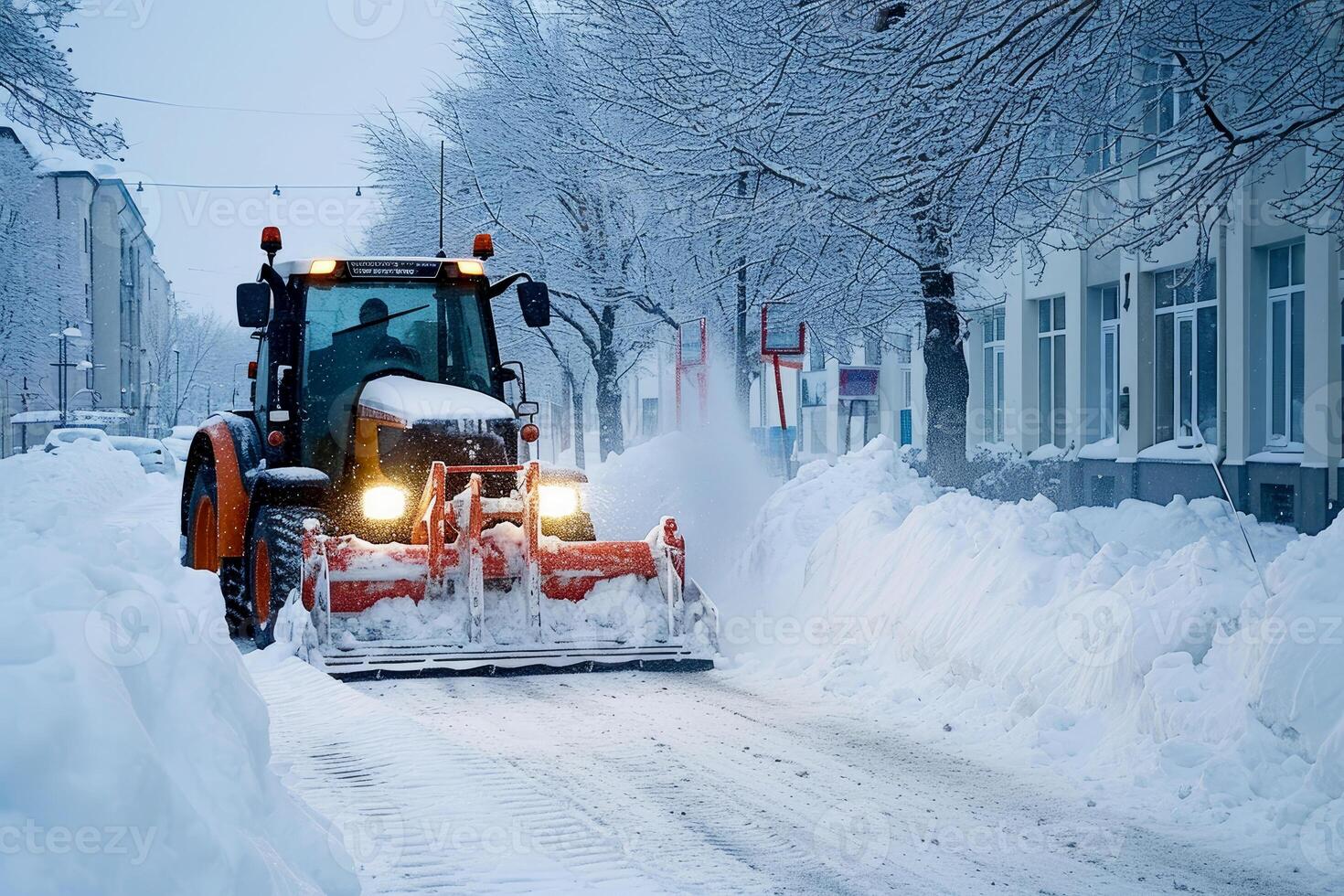 ai generado tractor con nieve arado adjunto archivo claro nieve en invierno . generativo ai foto