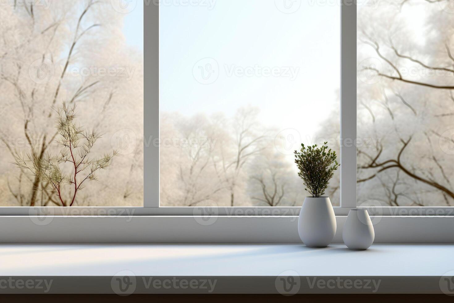 AI generated Empty White marble table the background of a window for product Mockup. Generative AI photo