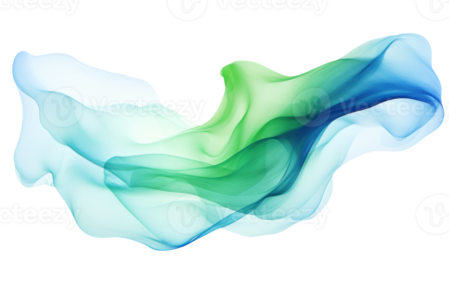 AI generated smoke wave in the colors of blue and green on transparent background png