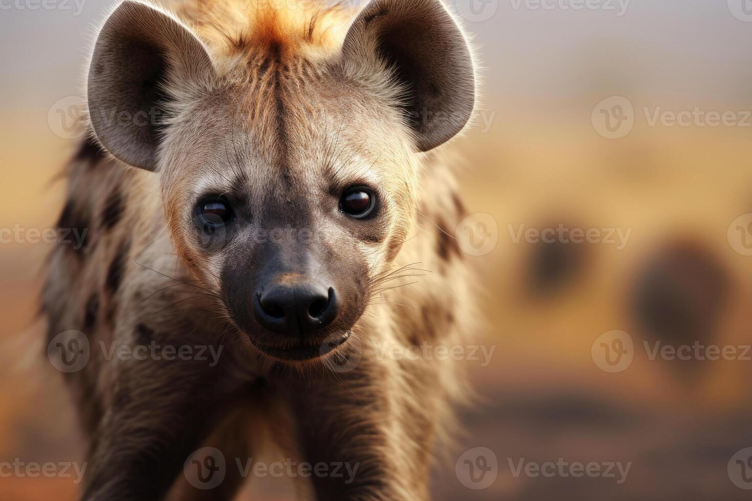 ai generado cerca arriba de hiena vagante a través de campo. generativo ai foto
