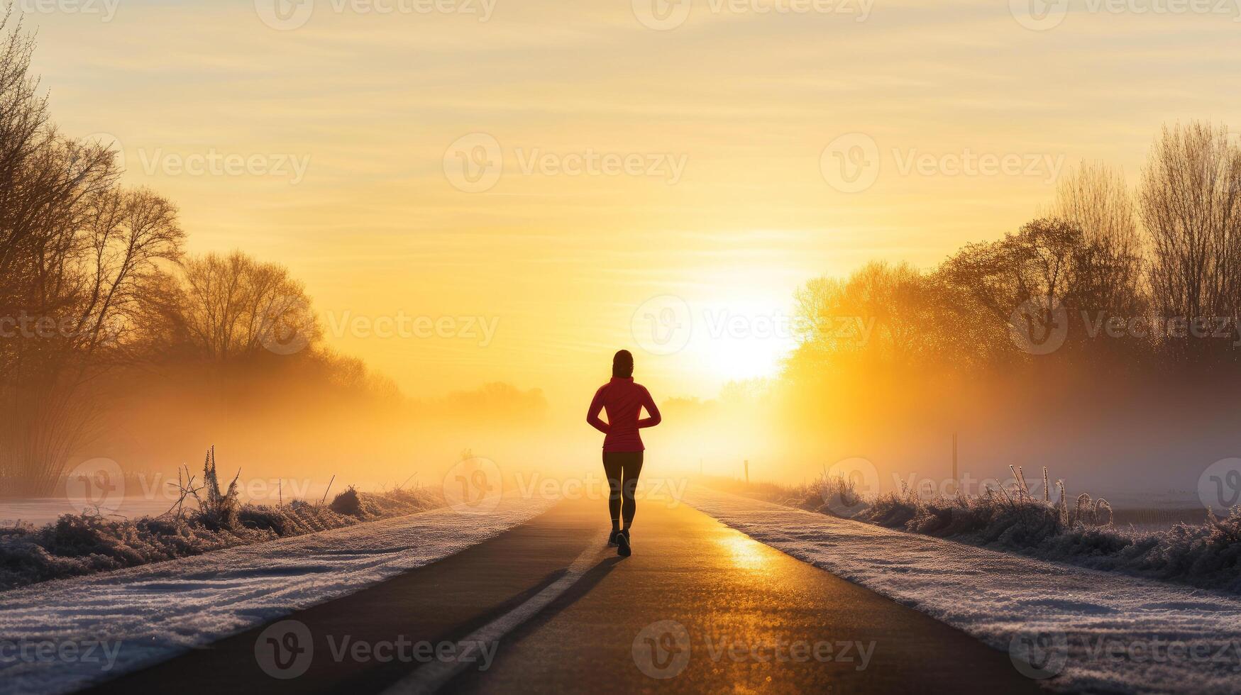 AI generated Sports woman on a morning run. AI generated, human enhanced photo