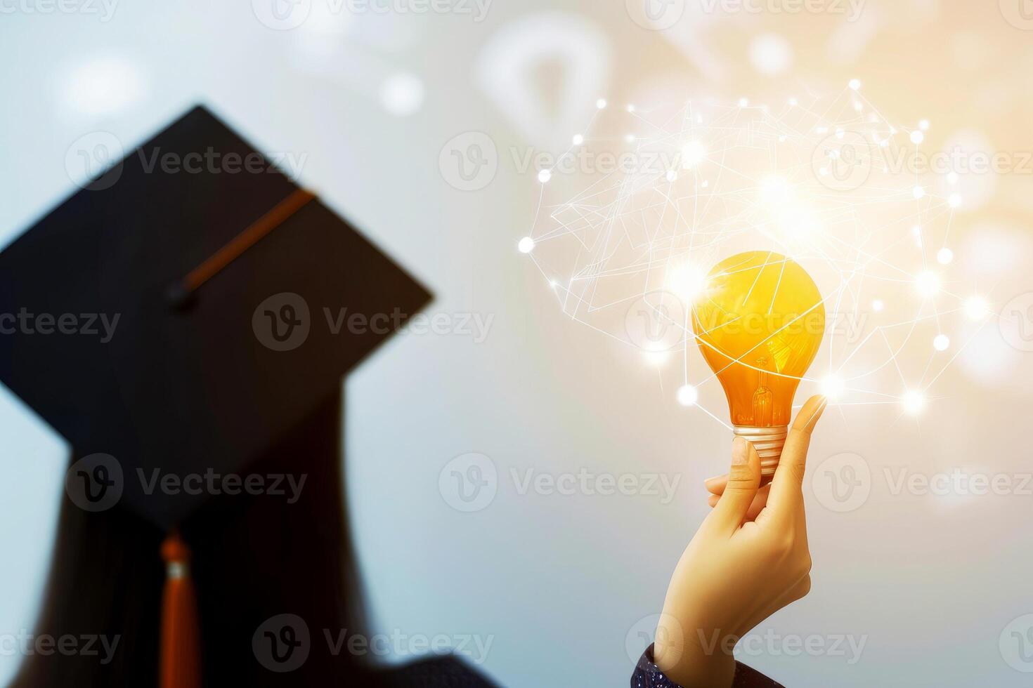 AI generated a woman with graduation, light bulb symbol of intelligence, generative ai photo