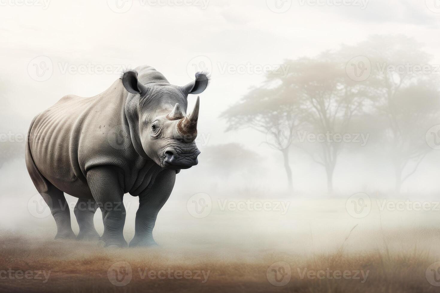 AI generated a rhino in the savanna . Amazing African Wildlife. Generative Ai photo