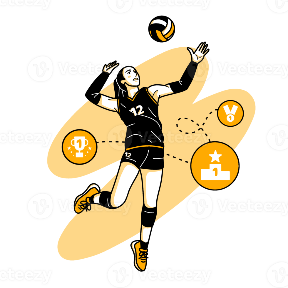 illustration of a volleyball player who became the winner in a competition png