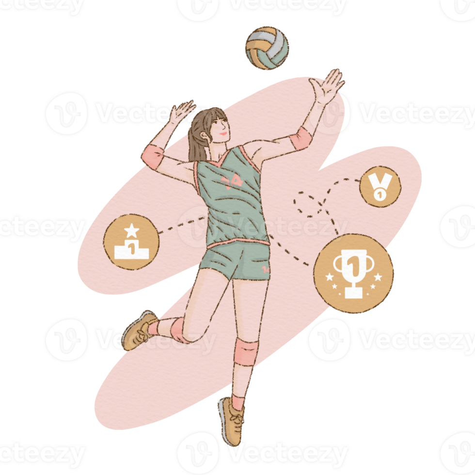 illustration of a volleyball player who became the winner in a competition png