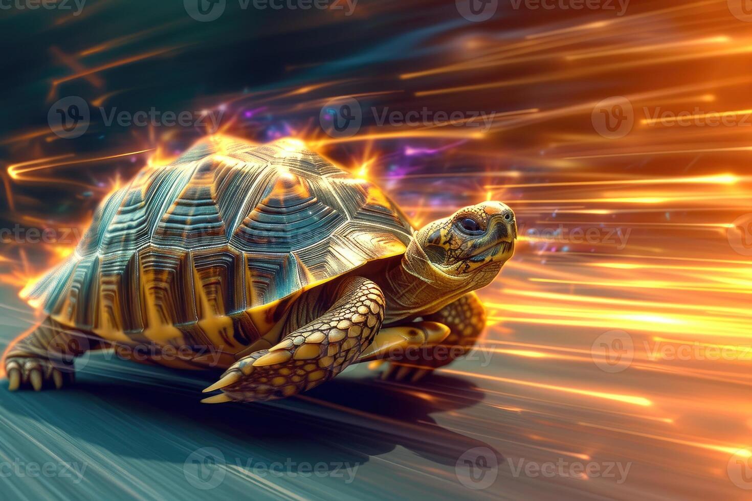 ai generado un Tortuga ese rápido carreras en difuminar antecedentes .generativo ai foto