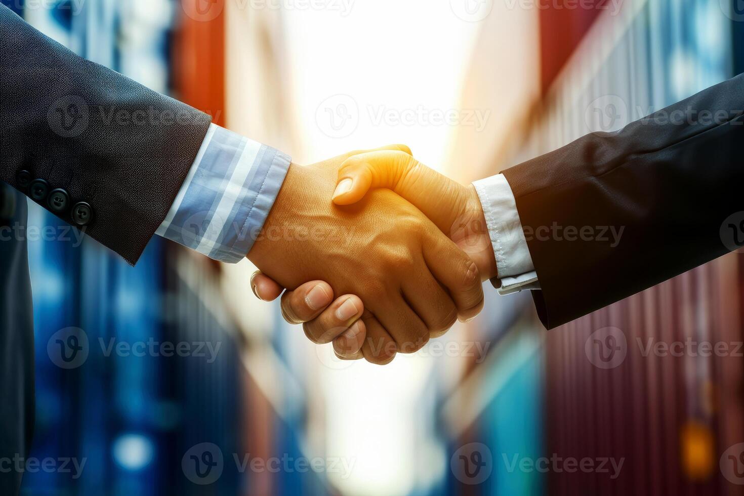 AI generated businessman handshake of business deal with logistic. Generative AI. photo