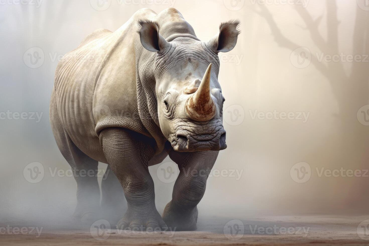 AI generated a rhino in the savanna . Amazing African Wildlife. Generative Ai photo