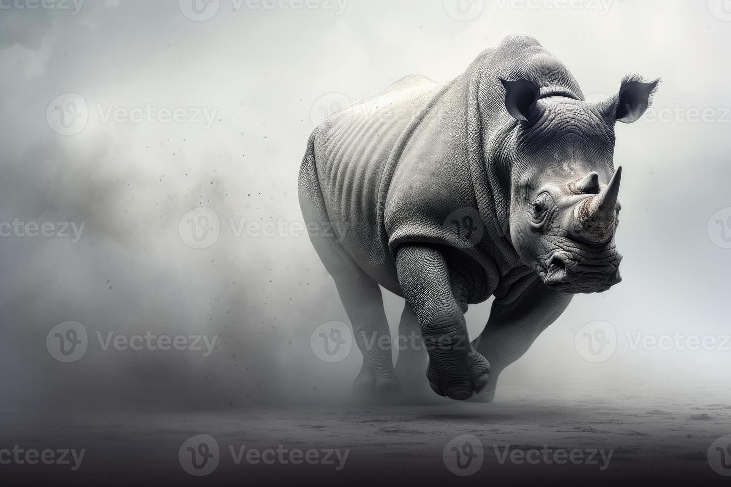 AI generated a rhino in the savanna . Amazing African Wildlife. Generative Ai photo