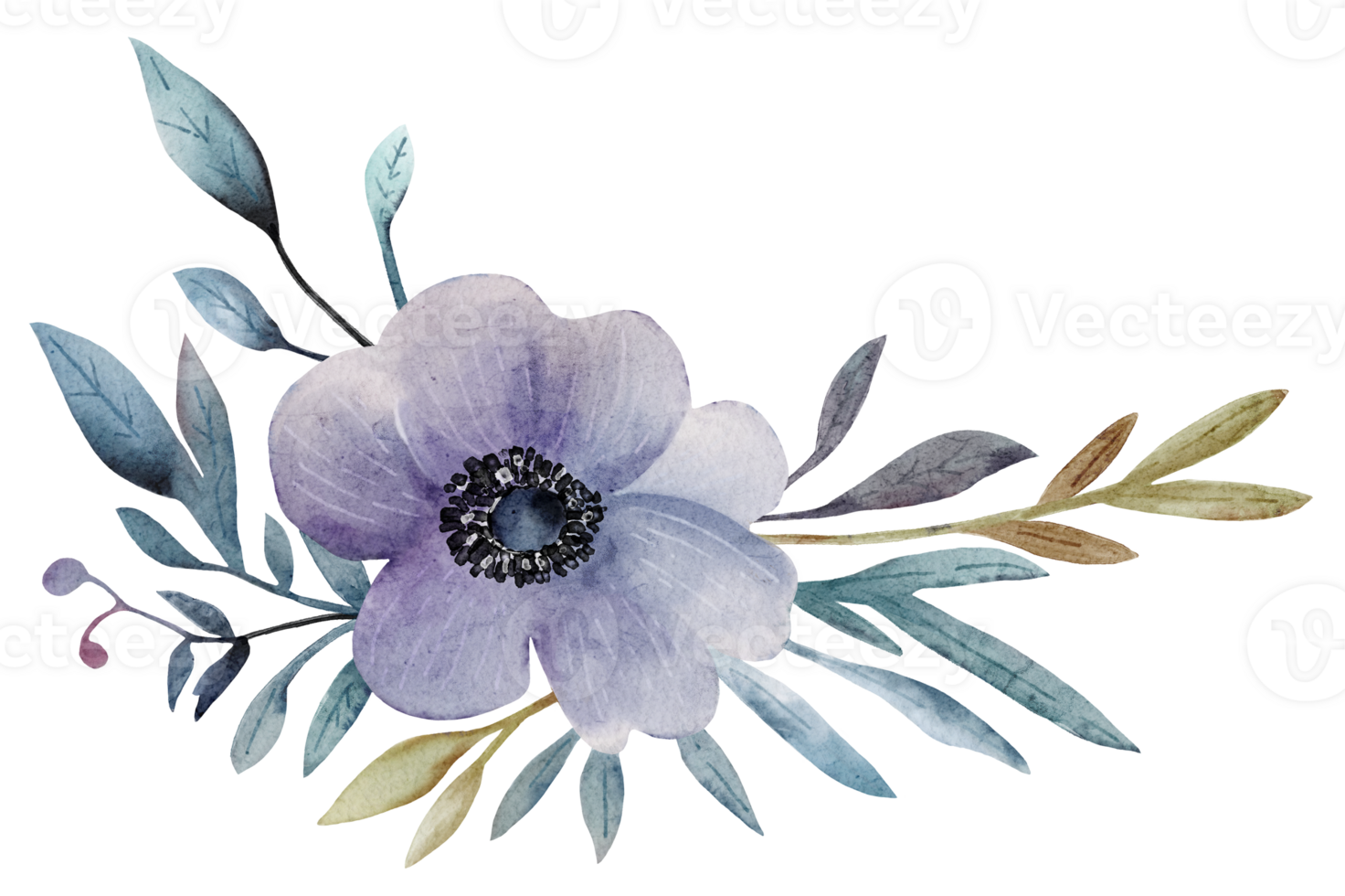 bouquet with blue flower, watercolor illustration png