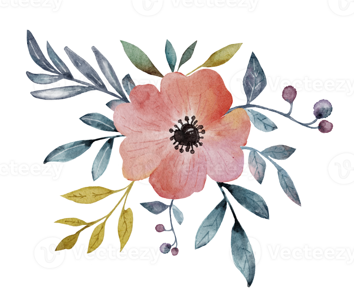 bouquet with pink peony flower, watercolor illustration png