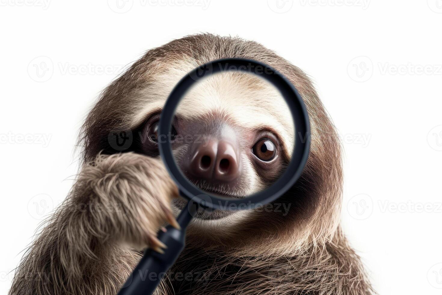 AI generated A sloth hold with a magnifying glass on white background . AI generated photo