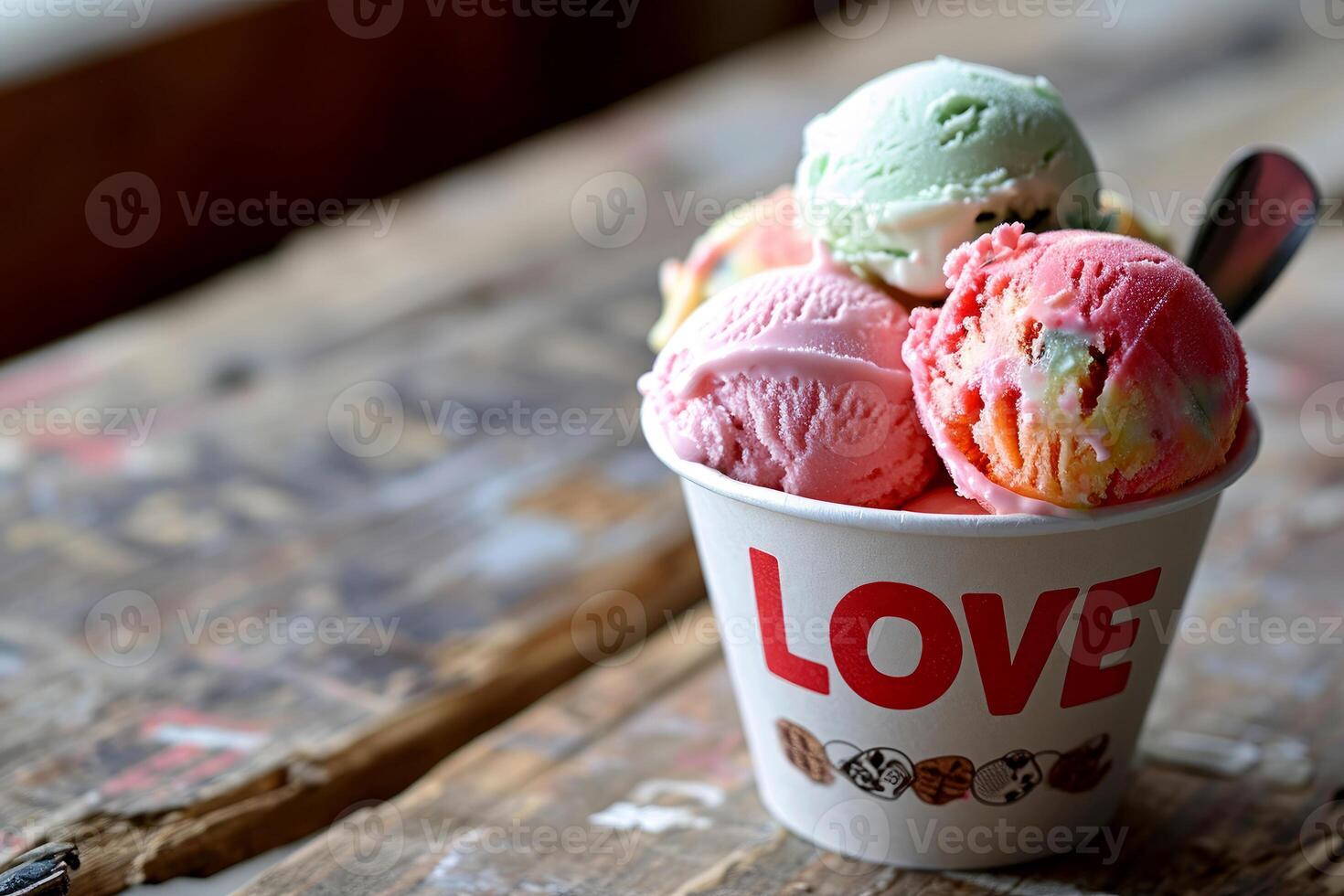 AI generated a ice cream cup with LOVE word for valentine concept . generative ai photo