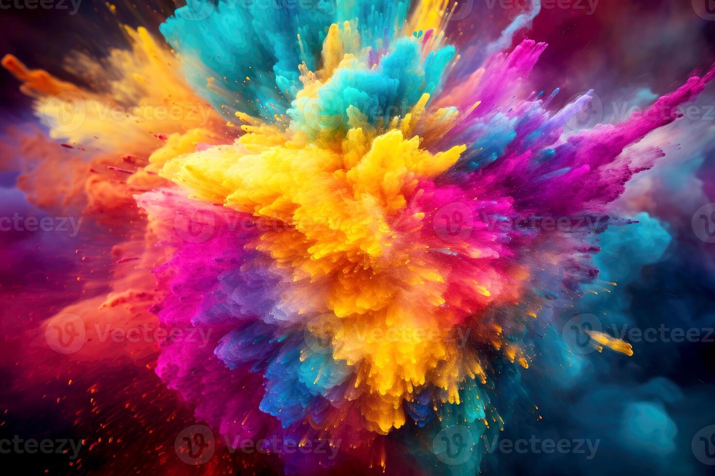 AI generated Holi festival, Colorful magic explosion on dark background. Generative ai photo