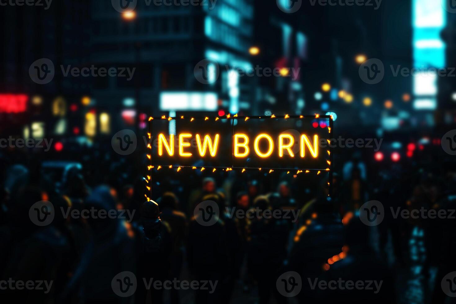 AI generated a word new born on billboard in the city .war concept Generative AI photo