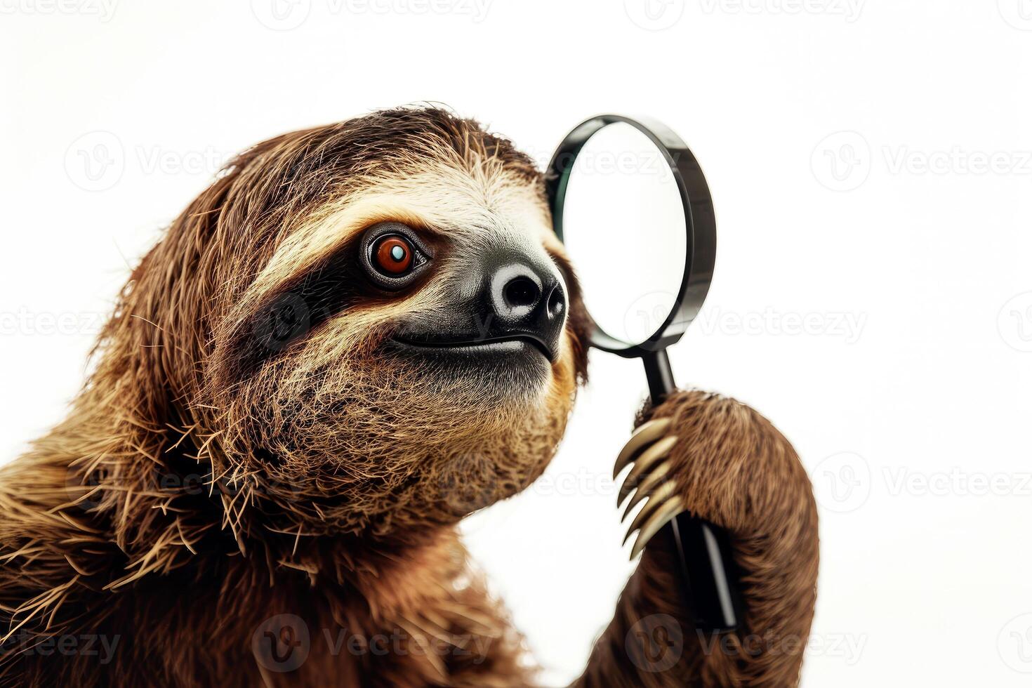 AI generated A sloth hold with a magnifying glass on white background . AI generated photo