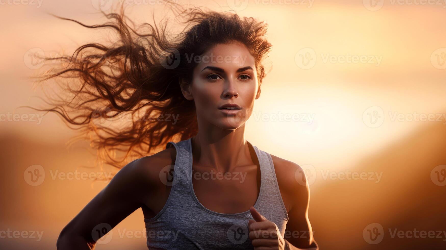 AI generated Sports woman on a morning run. AI generated, human enhanced photo