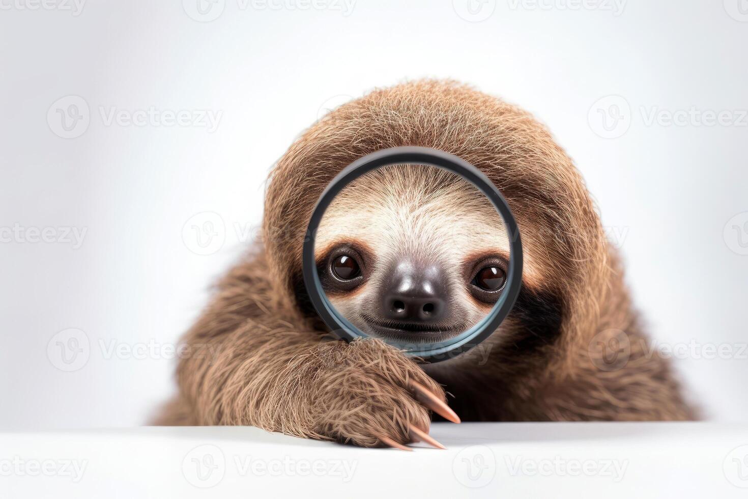 AI generated A sloth hold with a magnifying glass on white background . AI generated photo