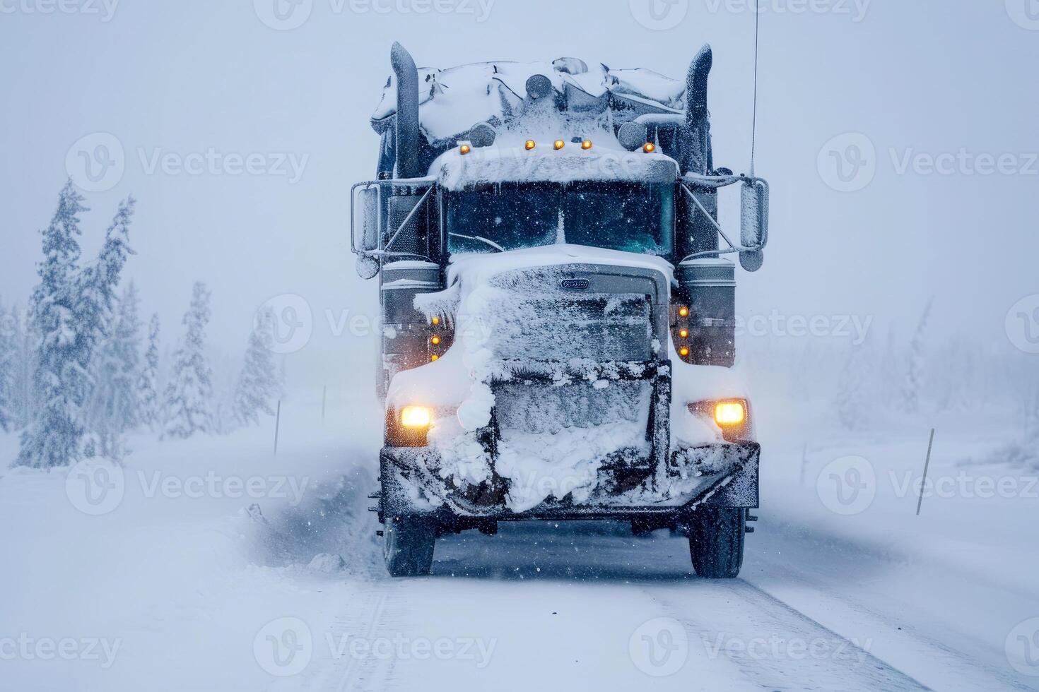 AI generated The truck goes on snow in winter conditions, Generative AI photo
