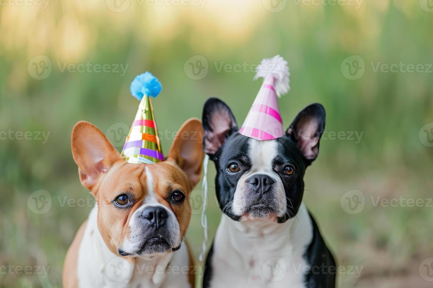 ai generado francés toro perro vistiendo un papel fiesta sombrero . ai generativo foto