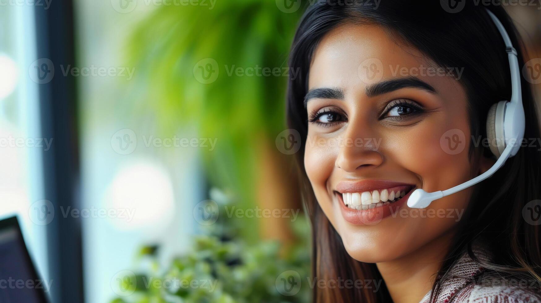 AI generated Indian Female customer support Agent phone operator in headset . AI Generated photo