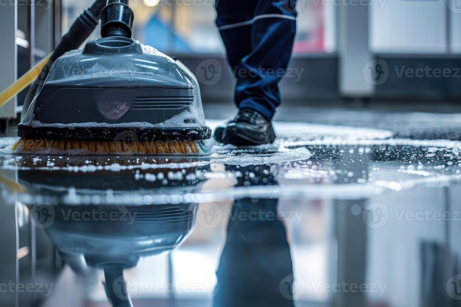 AI generated Cleaning Floor with Polishing Machine Indoors. Generative ai photo