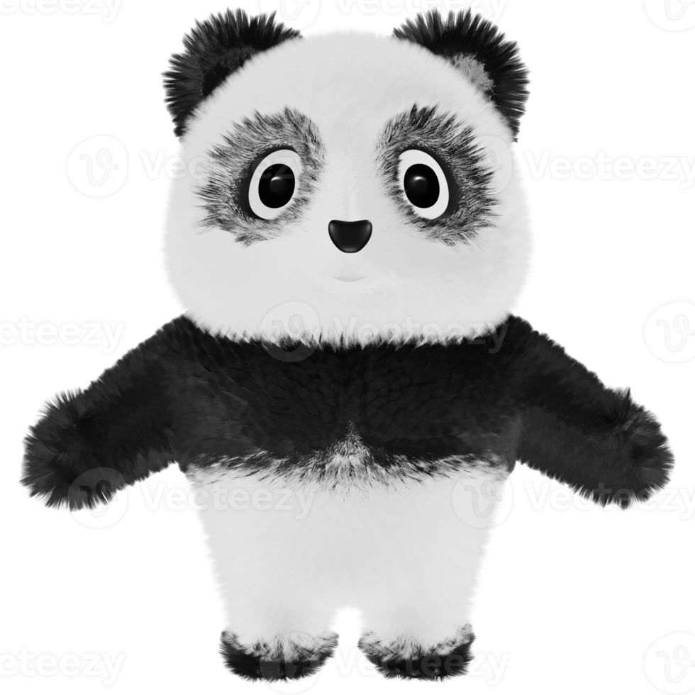 3D bear panda plush white black png