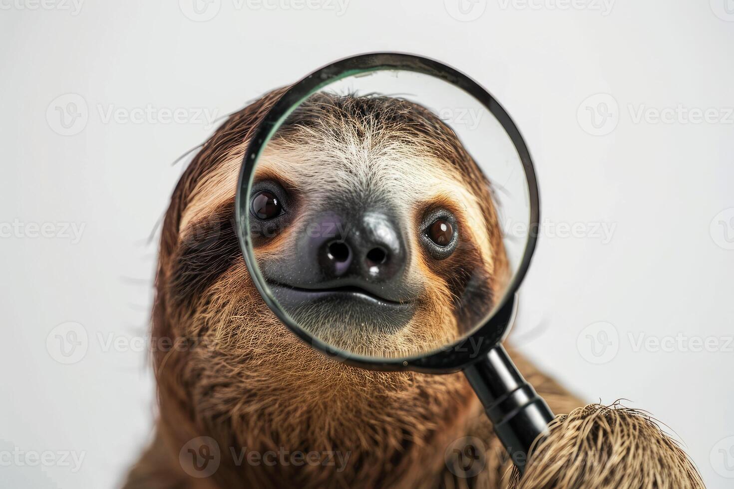 AI generated A sloth hold with a magnifying glass on white background . AI generated photo