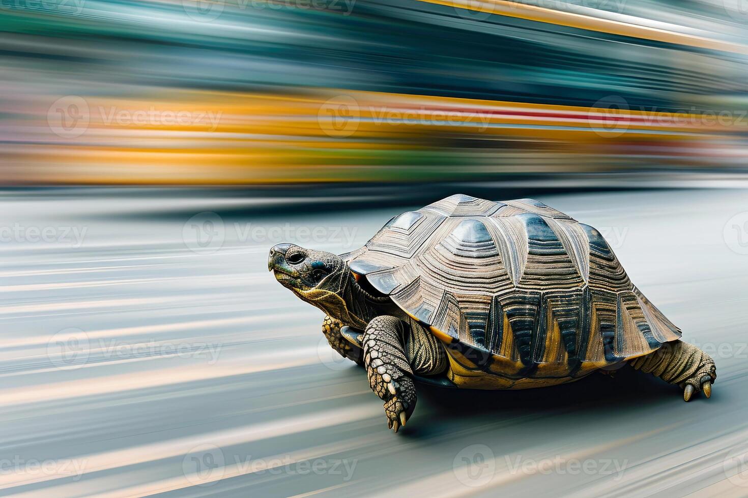 AI generated A turtle that fast runs in blur background .generative AI photo